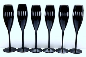 HALLOWEEN BLACK & WHITE PARTY PIER 1 (6) 10" T Flute Cocktail Champagne Glass VG - Picture 1 of 3