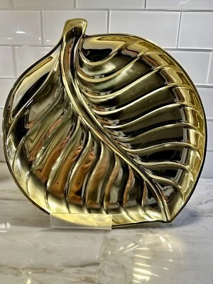 Solid Brass Leaf Tray #B1005 International Giftware- Mid-Century Modern 15x13” - Image 1 of 4
