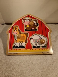 Jumbo Knob Puzzle Melissa and Doug Barnyard Animals 3 Piece Lamb Cow Horse - Picture 1 of 20