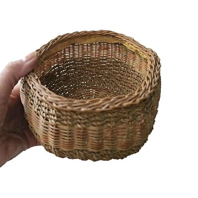 VTG Woven Twisted Rope Wicker Basket Country Farmhouse Round Tan Orange 70's 7x4 - Image 1 of 4