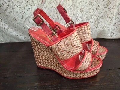 Usada en Excelente Condición Jean-Michel Cazabat Rojo Plataforma Rojo Slingback Sandalia/Talla 6 (Euro 36,5) Foto 1 de 4