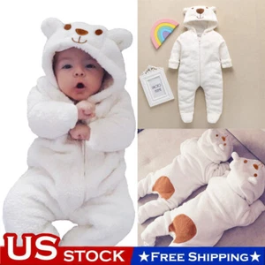 Newborn Baby Boy Girl Kids Bear Hooded Romper Jumpsuit Bodysuit Clothes Outfits - Picture 1 of 13