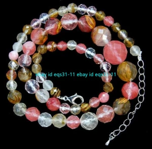 Natural 6-14mm Faceted Watermelon Tourmaline Tower Round Beads Necklace 18" - Picture 1 of 12