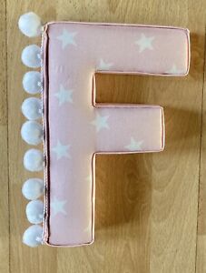 BEAUTIFUL 3D FABRIC WALL HANGING LETTER F IN PINK WITH WHITE STARS AND POM POMS