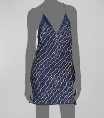 $2395 Marni Women's Blue Wavy Sequin Crossback Strappy Sheath Mini Dress Size 46 — 第 1/4 张图片