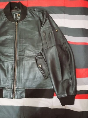 Chaqueta Alpha Industries Marrón Oscuro Cuero Genuino Bombardero Vuelo Aviador Talla XL Foto 1 de 4