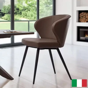 Peressini Doris Brown Faux Leather Dining Chair - Picture 1 of 8