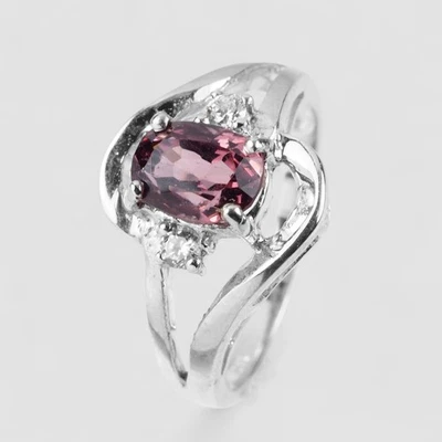 Anillos hechos a mano de plata de ley 925 de espinela púrpura rosada de Birmania de 1,21 quilates talla 6,5 Foto 1 de 4