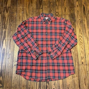 VTG Red Plaid Cotton Flannel Men’s L Long Sleeve Button Down Outdoor Jos. A Bank - Picture 1 of 6