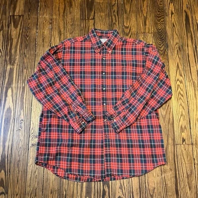 VTG Red Plaid Cotton Flannel Men’s L Long Sleeve Button Down Outdoor Jos. A Bank - Image 1 of 4