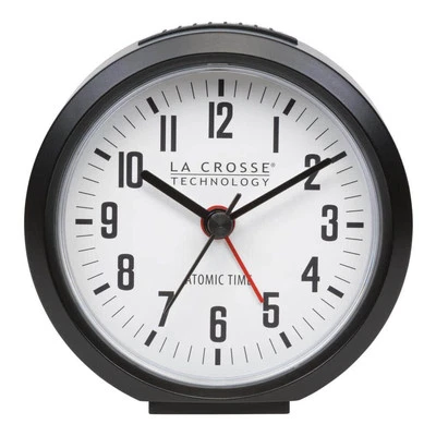 La Crosse Technology Alarm Clock 4" Round Black Atomic Analog Compact Precise - Image 1 of 4