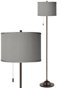 Club Floor Lamp Slim Tiger Bronze Gray Shade Living Room Reading Bedroom Office - Picture 1 of 5