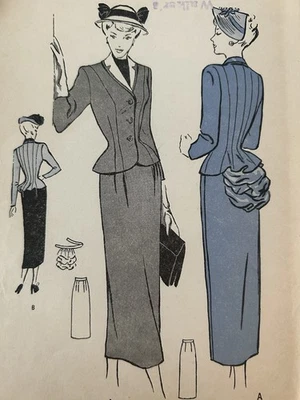 RARE Vtg 40's TWO-PIECE  SUIT with BUSTLE Sewing Pattern Women SZ 12 UNCUT - Image 1 of 3