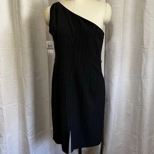 NEW! Michael Kors Logo Ring One Shoulder Suiting Dress 12 Pin Striped - Picture 1 of 17