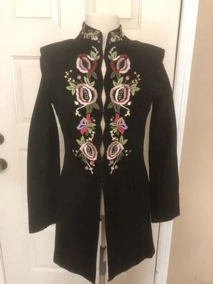 Nuevo Abrigo Margaret Godfrey Gamuza Negro con Exquisito Bordado Talla 6 Foto 1 de 4