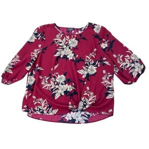 Roz And Ali Damen Bluse Blumen Größe 2X leicht weinrot 1/2 Ärmel - Bild 1 von 3