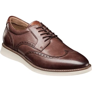Florsheim Launch Brown Smooth Leather Wingtip Casual Derby Shoes (USA Men Size) - Picture 1 of 8