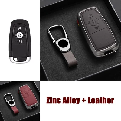 Zinc Alloy Leather Car Key Case Cover For Ford Fusion F-150 Edge Mustang F-450 - Image 1 of 4
