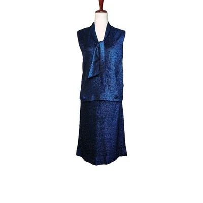 Vintage 60's Beeline Fashions Metallic Blue Sleeveless Top and Skirt Set - Photo 1/4