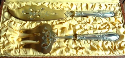 Couvert de service à poisson ancien style Louis XV argent massif fourré Minerve - Photo 1/4