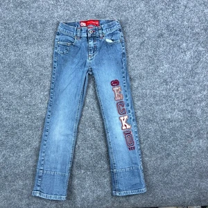 Ecko rote Jeans Mädchen Größe 7 Medium Wash gerades Bein Ramie bestickt - Bild 1 von 6