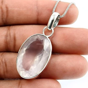 Quarzo Rosa Pietra Argento Sterling Handmade Alla Moda Regalo di Natale Pendente - Foto 1 di 8