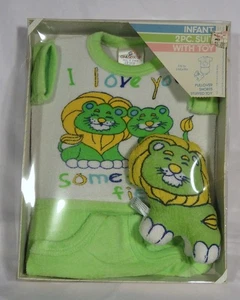Neu im Karton Neu mit Etikett Nos Vintage 1980er Cradleknit Säugling Baby 2-teiliger Anzug & Löwe Spielzeug wilde Liebe - Bild 1 von 7