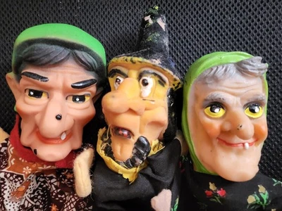 Трио винтажных резиновых ~ пластиковых кукол с головой ведьмы - Изображение 1 из 4