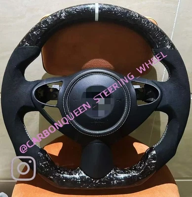 FORGED CARBON FIBER Steering Wheel FOR NISSAN 370Z Z34 BLACK SUEDE /WHITE+COVER - Image 1 of 3