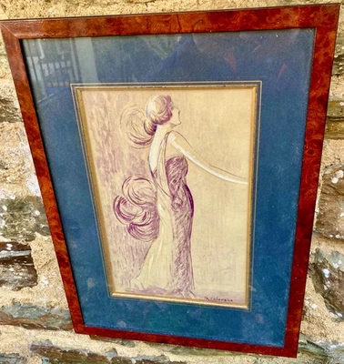 Dessin , gouache d'une jeune femme Art Deco 1930 signature à déchiffrer - Photo 1/4