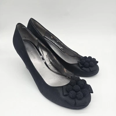 Zapatos Liz Claiborne para mujer talla 8,5 M negros tacones de cuña tela lazo flor elegantes Foto 1 de 4