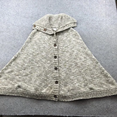 Lucky Brand Sweater Womens Medium Large Gray Knit Wool Mohair Blend Button Cape - Image 1 of 4