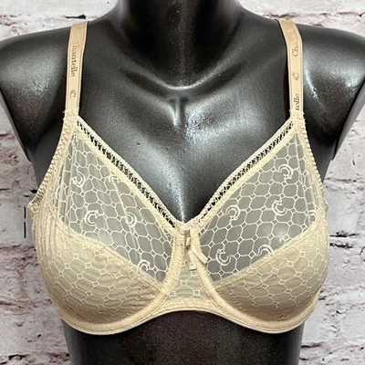 Chantelle 36D C Chic 3582 全支撑覆盖花边无衬垫文胸 米色 — 第 1/4 张图片