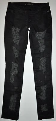 Pantalones de mezclilla cerosos Serfontaine negros vandálicos destrozados destruidos con respaldo de malla 25 X 30,5 Foto 1 de 4