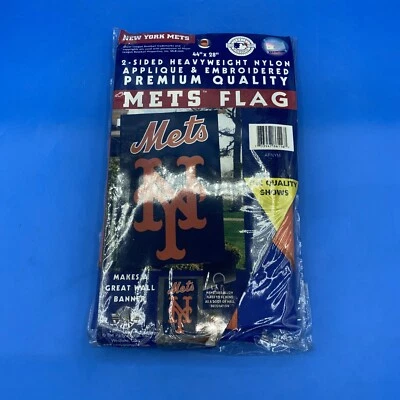 Heavyweight Nylon Applique & Emboidered NY Mets Flag 2 Sided 44x28 - Image 1 of 4