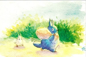 BIRD FOLLOWS HARE WITH BAG - TIME FOR NEW ADVENTURES Russian postcard - Foto 1 di 1