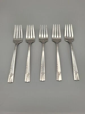 Antique Nobility Plate Caprice Salad Forks Set Of 5 Art Deco Floral Pattern - Image 1 of 4