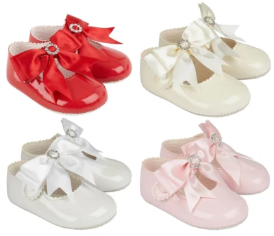 SOFT SOLE PRAM SHOES FIRST DRESS OCCASION PARTY SHOES DIAMANTE BOW BAYPODS 0-18M