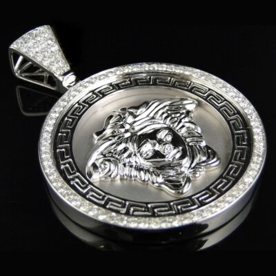 Colgante cabeza de Medusa personalizado enchapado en oro blanco de 14 k diamante moissanita de 6,20 quilates 3" Foto 1 de 4