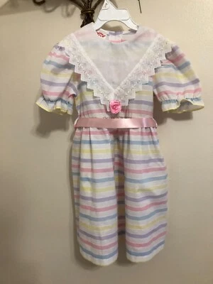 Vintage Cuddle Teen Girls Pastel Strip Colors Dress Size 6 - Image 1 of 4