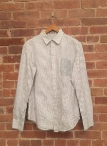 Dior Homme Men's Shirt, Sz 28 Small, White W Navy Blue Stripes - Picture 1 of 7
