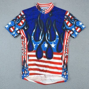 Primal Cycling Jersey Men Medium Red White Blue Flames American Flag Stars Shirt - Picture 1 of 11