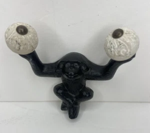 Vintage Cast Iron Monkey Coat Hat Hanger Holder Cast Iron Wall Mounted - Picture 1 of 6