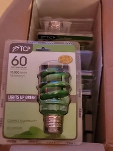 TCP 60 WATT GREEN COMPACT FLUORESCENT SPIRAL LIGHT BULB  68914GR BOX OF 6 - Picture 1 of 3