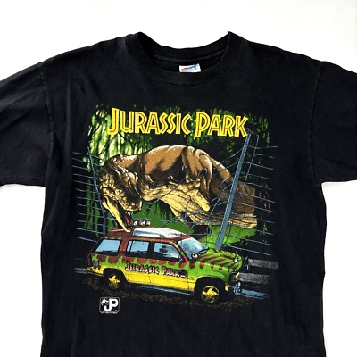 Vintage Jurassic Park Shirt Boys XL / Mens Small Black T Rex Jeep 1993 Promo - Image 1 of 4