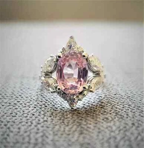 2Ct Oval Cut Lab Created Pink Sapphire Halo Women's Ring 14K White Gold Plated - Picture 1 of 6