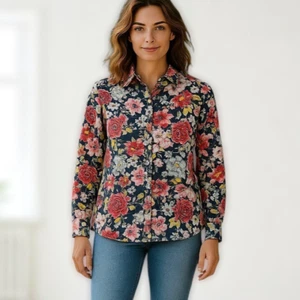 Camicia donna LANDS END senza ferro Supima floreale taglia 12 manica lunga leggera Vaca - Foto 1 di 19