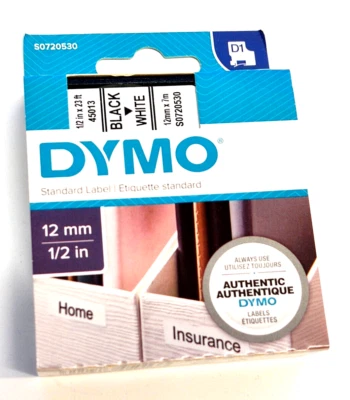 1x DYMO D1 s0720530 Labelband 45013 Etikettenband 12mm X 7m SCHWARZ / WEISS