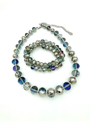 Beautiful Cookie Lee Signed Jewelry Set - Bracelet Necklace - Faceted Glass Bead - Image 1 of 4