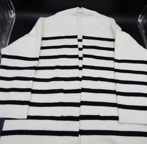 Commense Black Striped Open Front Cardigan Sweater Pockets Tags Size Small - Picture 1 of 15